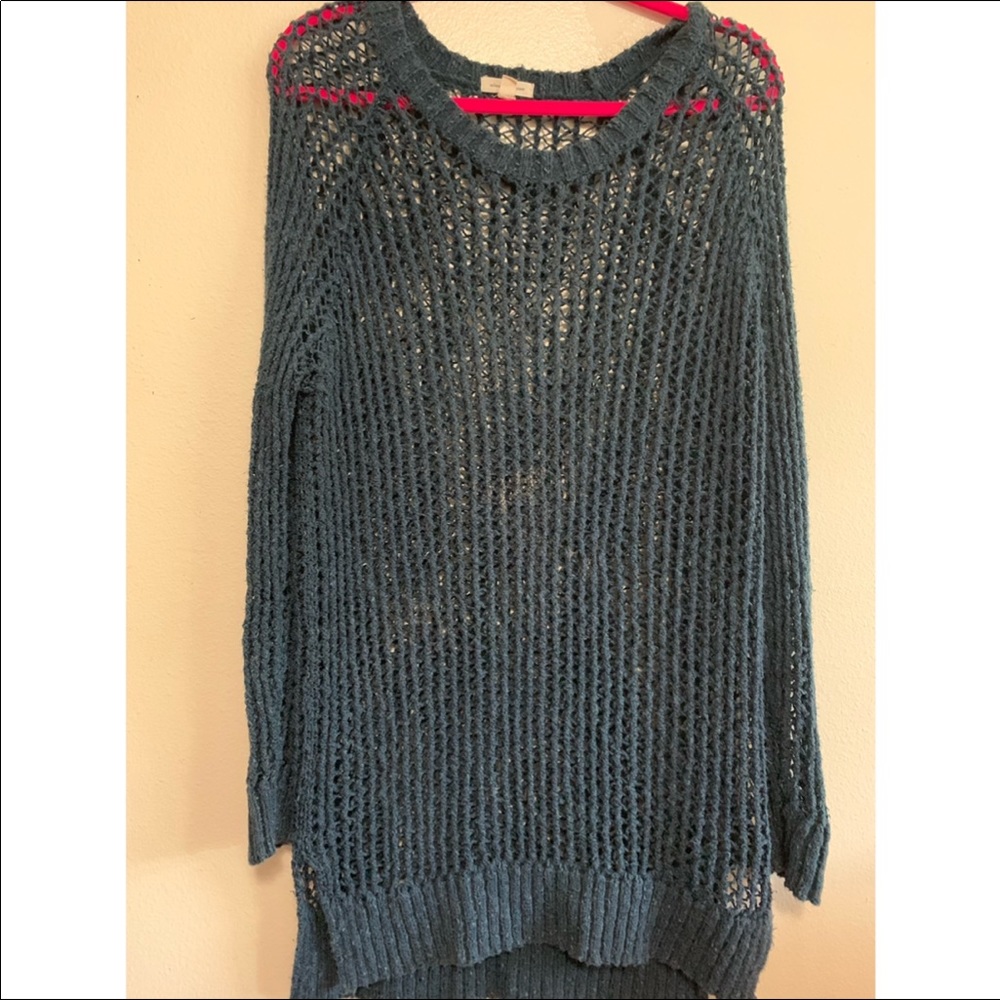 Urban Outfitters Teal Open-Knit Long Sleeve Sweater